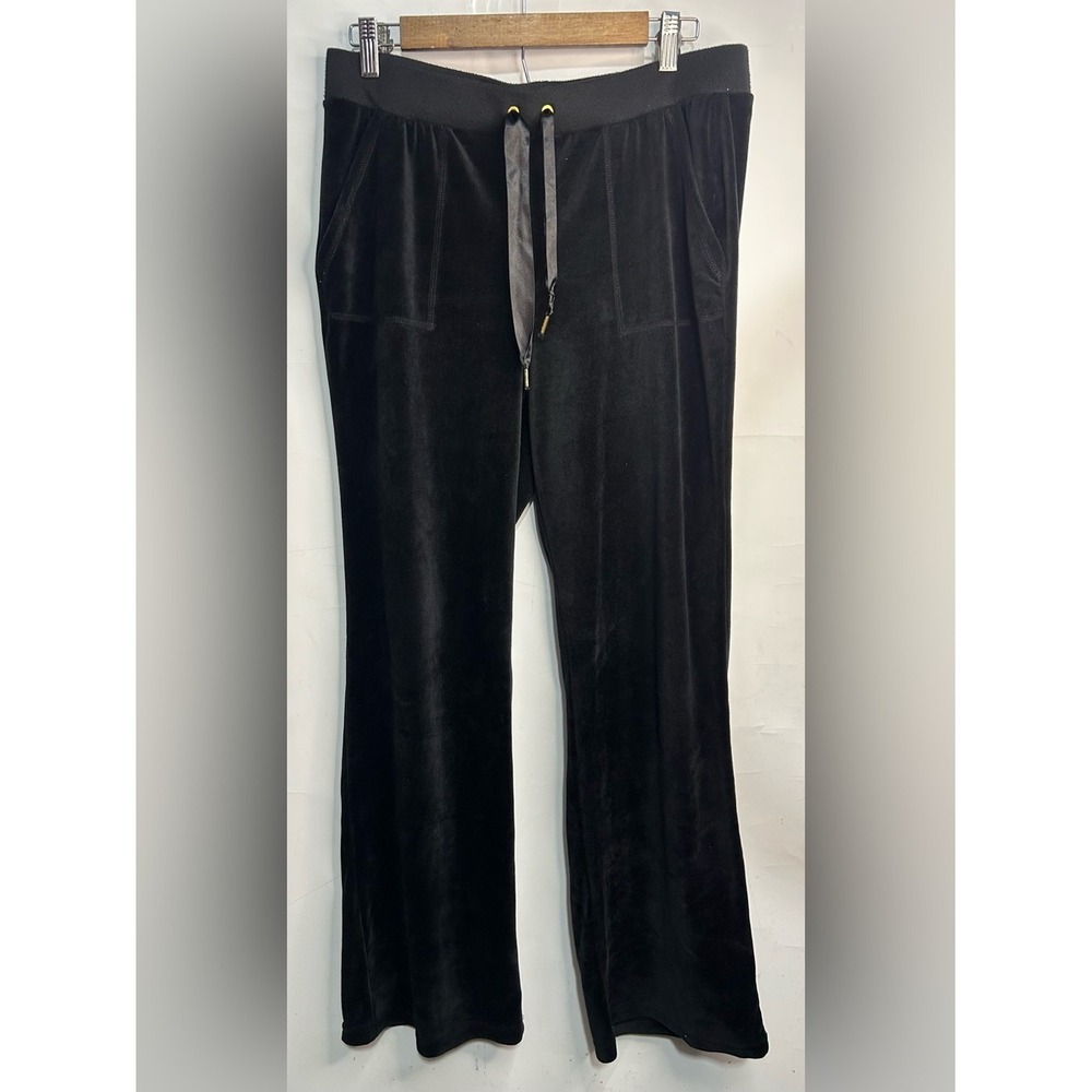 Juicy Couture Black Velvet Sweatpants Medium Y2K Velour Lounge Pants A-38